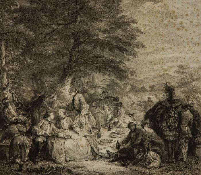 19th Century Etching - Dining Scene