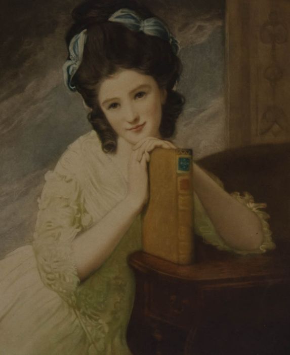 Richard Smythe - 19th Century Mezzotint, Portrait of a Girl Leaning on a Book