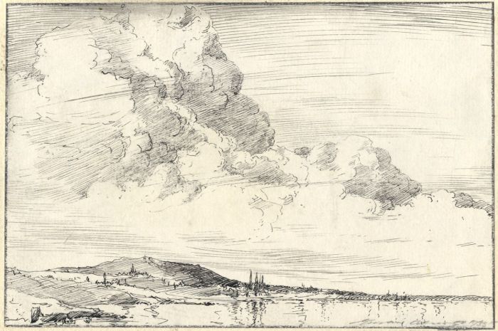 M...A.... - 1935 Lithograph, Landscape with Dramatic Clouds