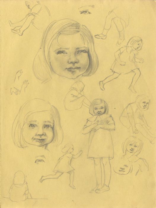 Bip Pares (1904-1977) - 1934 Graphite Drawing, Studies of a Girl