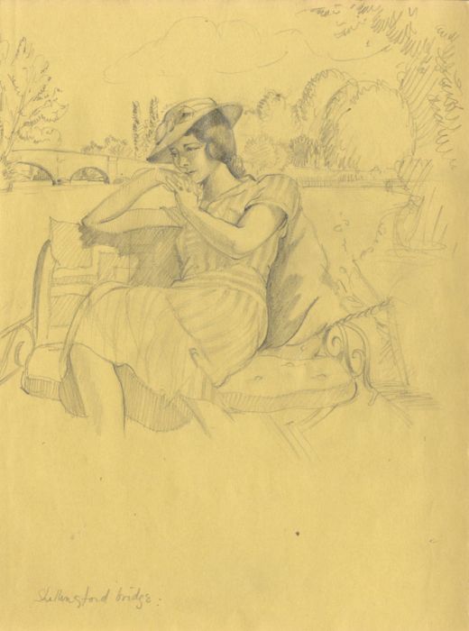 Bip Pares (1904-1977) - 1934 Graphite Drawing, Shillingford Bridge