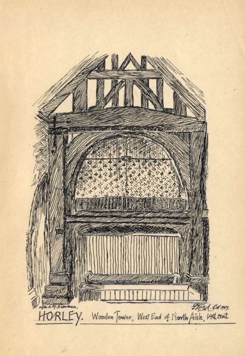 Frank Ford - 1947 Pen and Ink Drawing, Wooden Tower, Horley