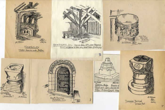 Frank Ford - Six Mid 20th Century Pen and Ink Drawings, Architectural Detail