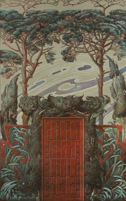 Anton Seder - 1902 Lithograph, Art Nouveau Pattern - Pine Tree