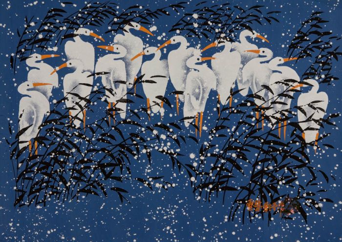 Chinese Contemporary Mixed Media - Stalks in the Snow