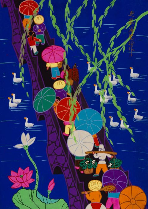 Pan XiaoLing, Chinese Contemporary Mixed Media - Figures on a Bridge