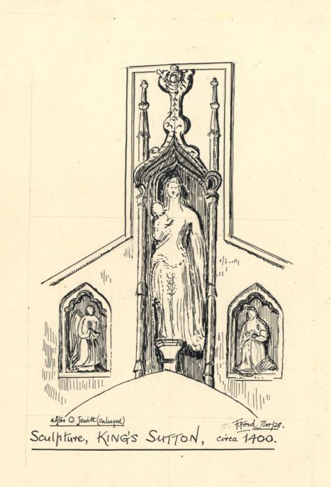 Frank Ford - 1938 Pen and Ink Drawing, Sculpture, King's Sutton, circa 1400