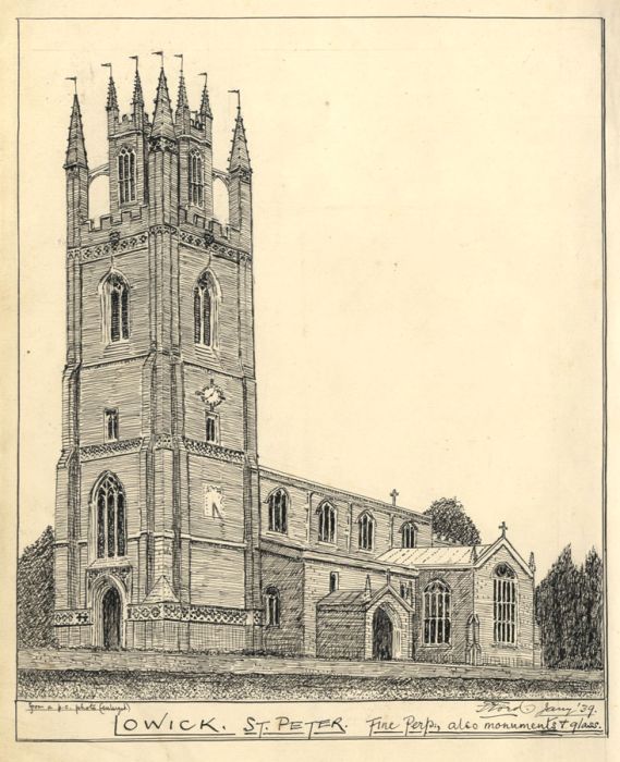 Frank Ford - 1939 Pen and Ink Drawing, Lowick, St. Peter