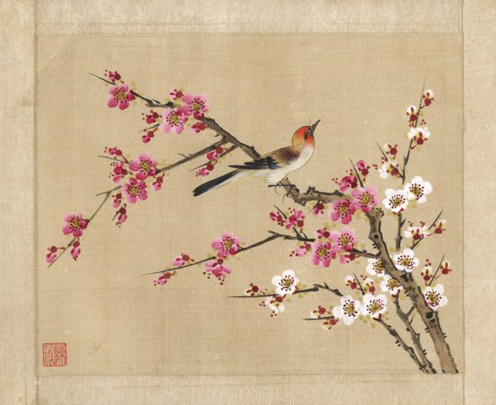 Japanese Mid 20th Century Watercolour - Bird and Cherry Blossom