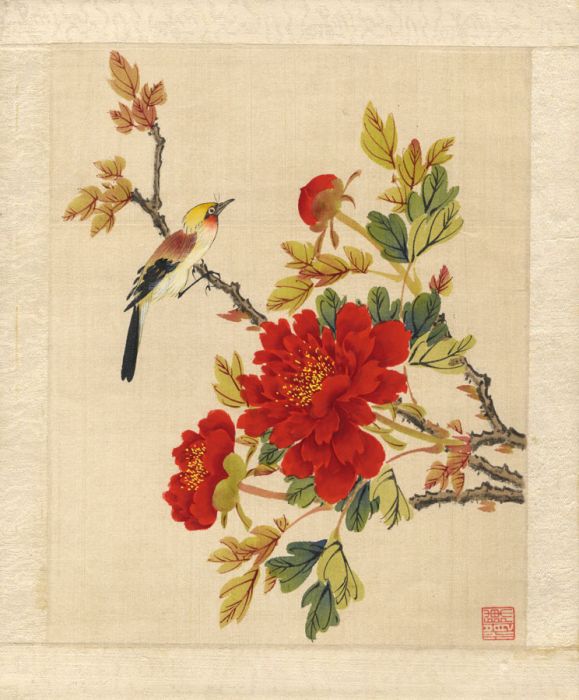 Japanese Mid 20th Century Watercolour - Bird on a Branch