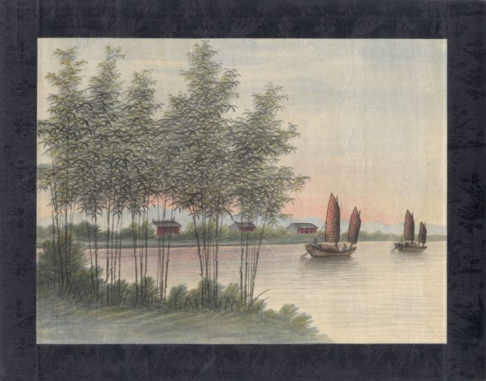 Japanese Mid 20th Century Watercolour - Two Junk Ships on a River