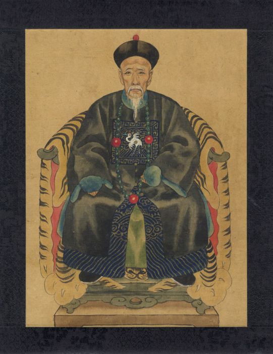 Japanese Mid 20th Century Watercolour - Old Man on a Tigre Throne