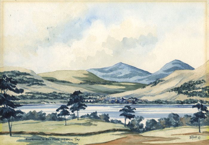 D. Taws - 1957 Watercolour, "Stobinian" & Ben More - Loch Tay