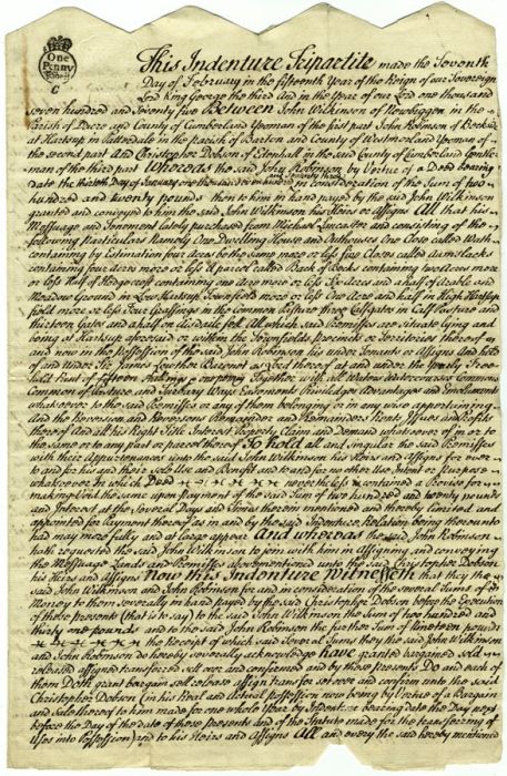 Original 1775 Deed Signed and Sealed by John Wilkinson and John Robinson