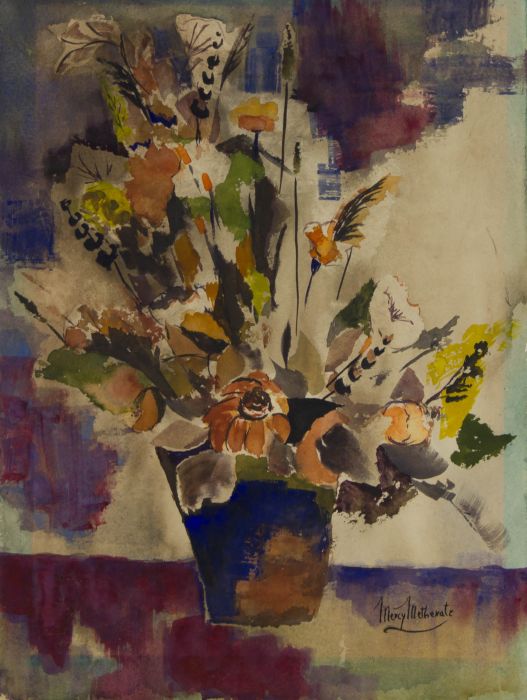 Mercy Metherate - Mid 20th Century Gouache, Flowers in Vase