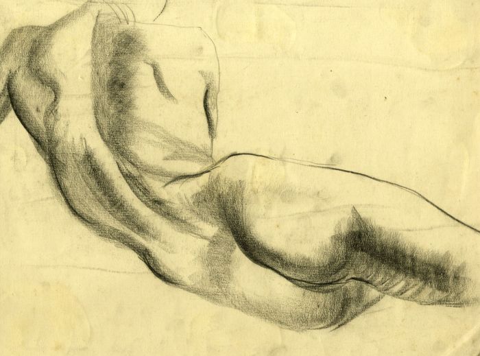 David A. Weeks - Mid 20th Century Charcoal Drawing, Reclining Nude