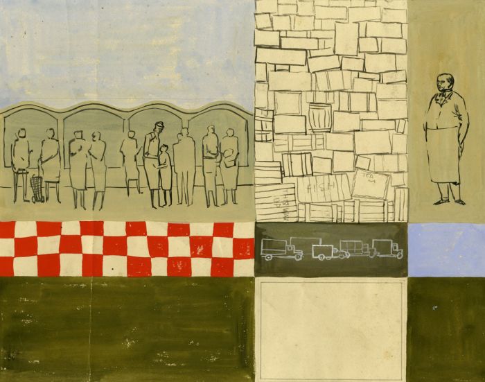David A. Weeks - Mid 20th Century Watercolour, Abstract Composition with Figures
