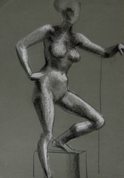 David A. Weeks - Mid 20th Century Charcoal Drawing, Leaning Nude