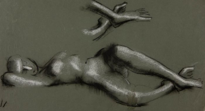 David A. Weeks - Mid 20th Century Charcoal Drawing, Reclining Nude