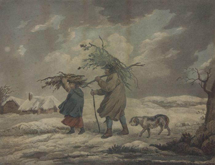 Thomas Williamson - 1812 Engraving, Cottages in Winter after George Morland