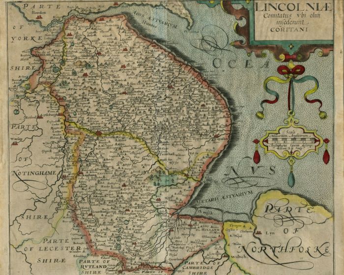Original 1607 Saxton-Kip Map of Lincolnshire - Copper Engraving