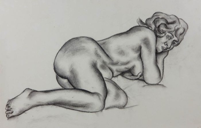Robert Mackechnie - Mid 20th Century Charcoal Drawing, Nude Study