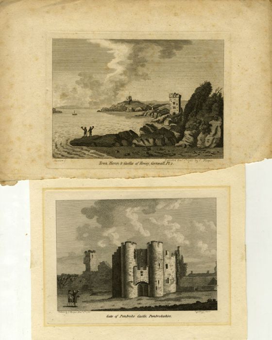 Pair of 18th Century Engravings - Pembroke Castle and Cornish Coastal Landscape