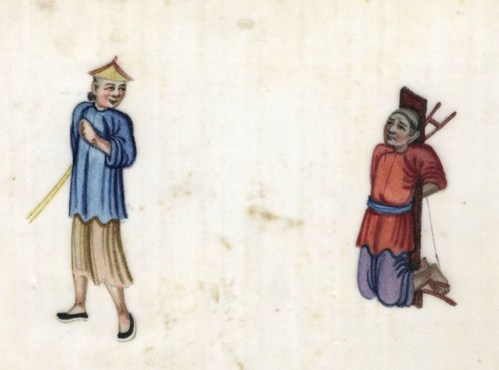 Chinese 19th Century Watercolour on Rice Paper - Punishment Scene, Tied Up