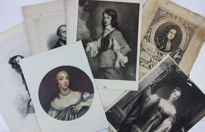 Batch of 14 Large Antique Portrait Mezzotints and Lithographs