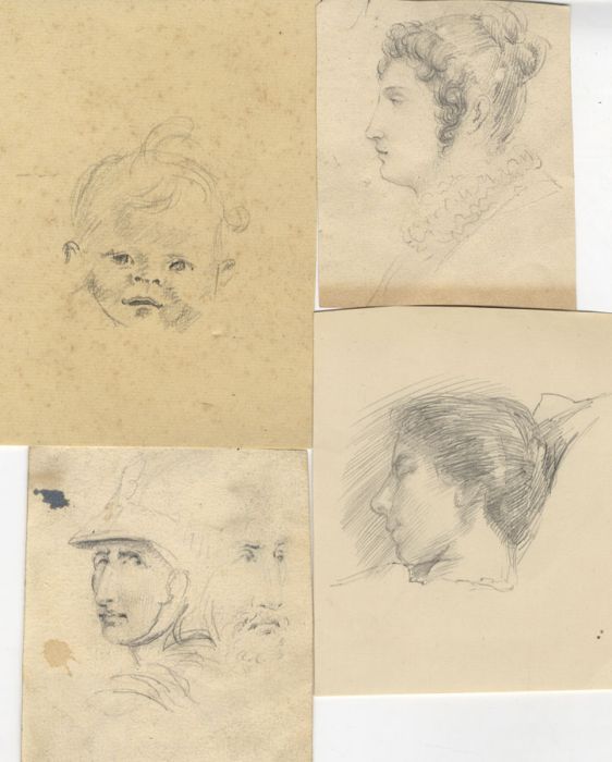 Set of 4 Early 20th Century Graphite Drawings - Portrait Sketches