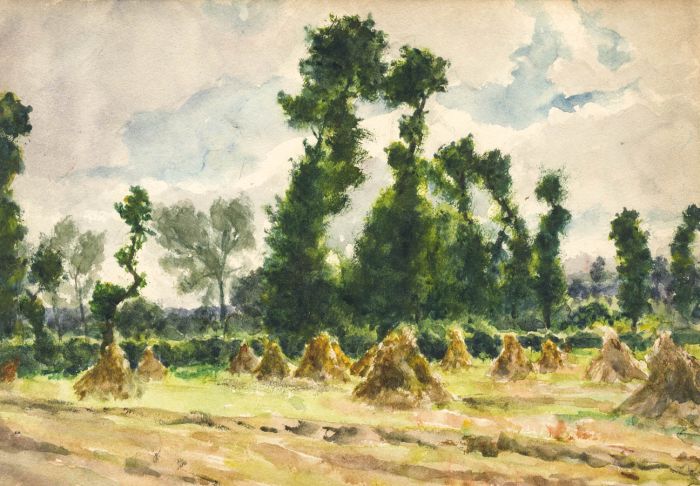Alexander Brantingham Simpson RI - 1931 Watercolour, Haystacks, Guingamp