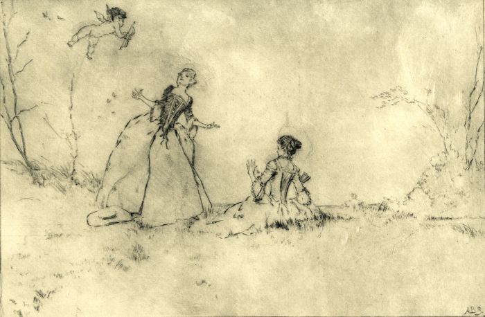 Alexander Brantingham Simpson RI - Early 20th Century Etching, Ladies and Cherub