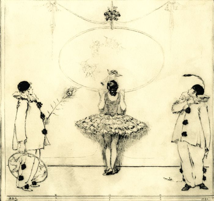 Alexander Brantingham Simpson RI - 1922 Etching, Ballerina and the Pierrots