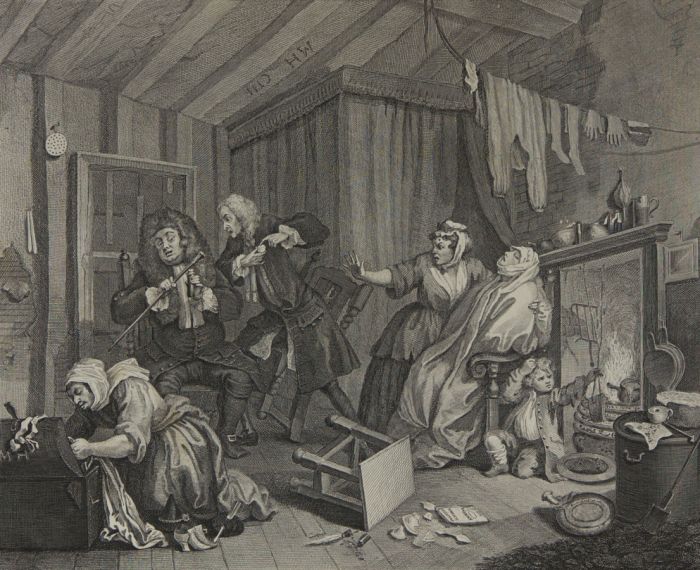 After William Hogarth - Late 19th Century Engraving, Interior Scene with Figures