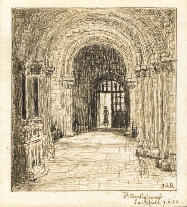 Monogram H.J.B. - 1920 Pen and Ink Drawing, St Bartholomew's, Smithfield