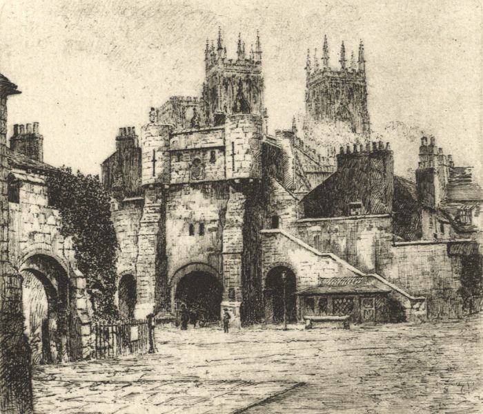 Edward Cherry - Early 20th Century Etching, Bootham Bar, York