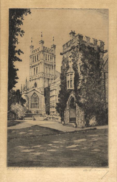 A. Simes - 19th Century Etching, Bishop's Palace, Exeter