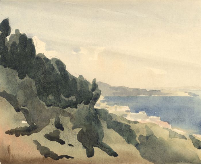 Clarence Norman Barlow - Mid 20th Century Watercolour, Hillside Coastal View