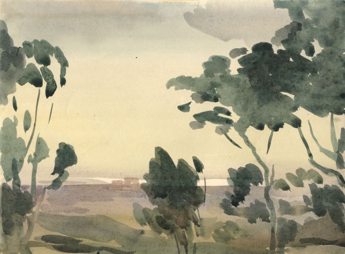 Clarence Norman Barlow - Mid 20th Century Watercolour, Coastal View with Trees