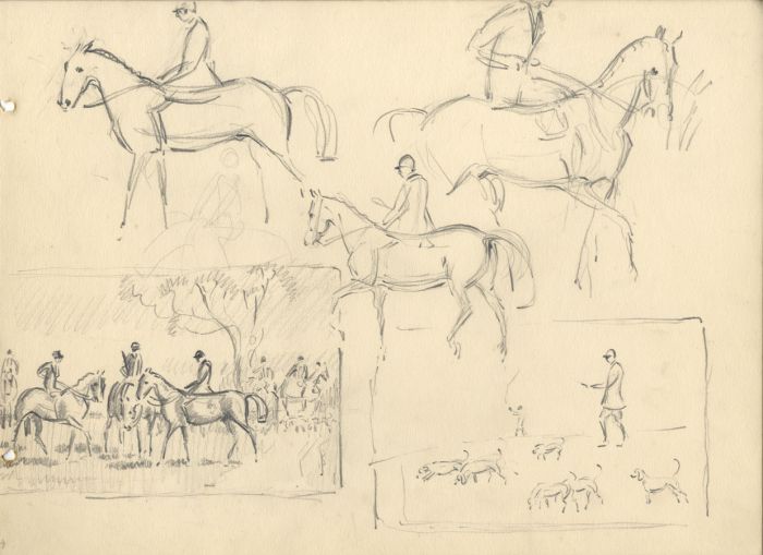 Richard J.M. Dupont - Mid 20th Century Graphite Drawing, Hunting Studies
