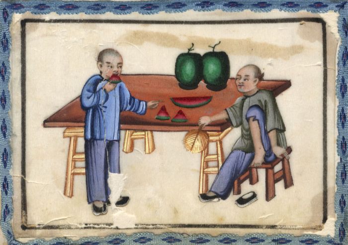 Chinese 19th Century Gouache on Pith Paper - Eating Watermelons