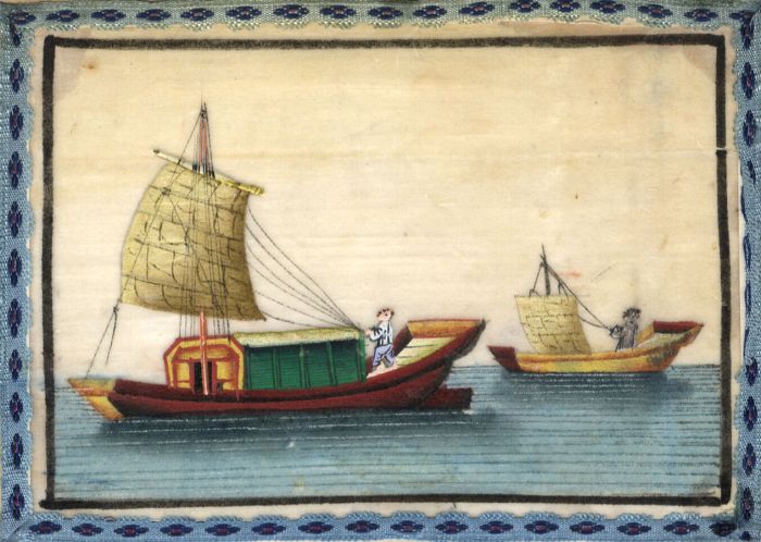 Chinese 19th Century Gouache on Pith Paper - Fishing Boats