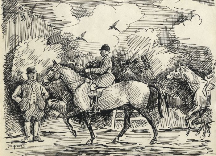 Dupont - Early 20th Century Pen and Ink Drawing, Huntsman to Farmer