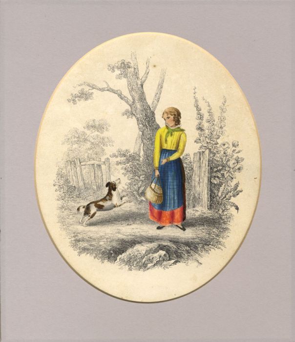 Early 20th Century Lithograph - Girl and Dog
