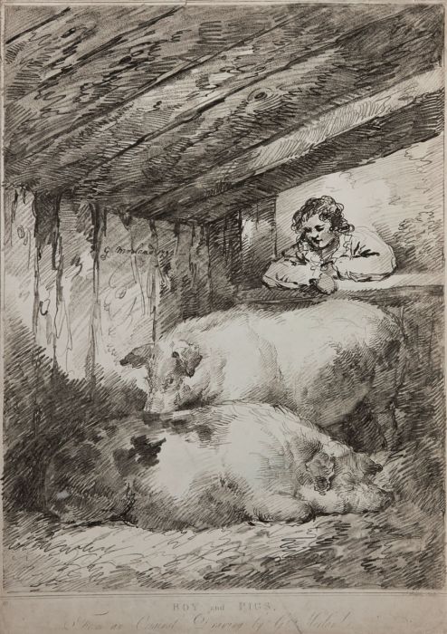 John Wright - Early 20th Century Etching, Boy and Pigs
