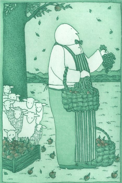 Harriet Brigdale SGFA - Contemporary Etching, Apple Thieves