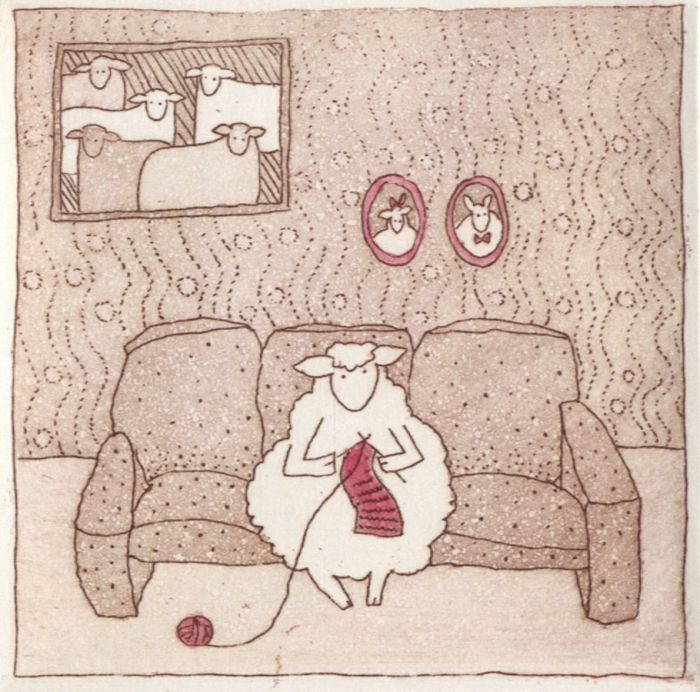 Harriet Brigdale SGFA - Contemporary Etching, Pink Wool