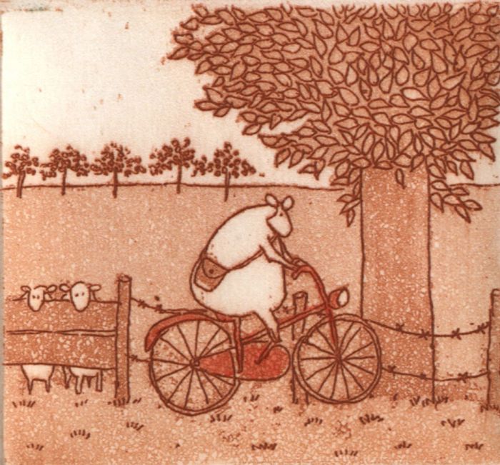 Harriet Brigdale SGFA - Contemporary Etching, Red Bicycle