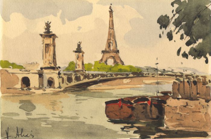 H. Alexis - Mid 20th Century Watercolour, Tour Eiffel at Pont Alexandre III
