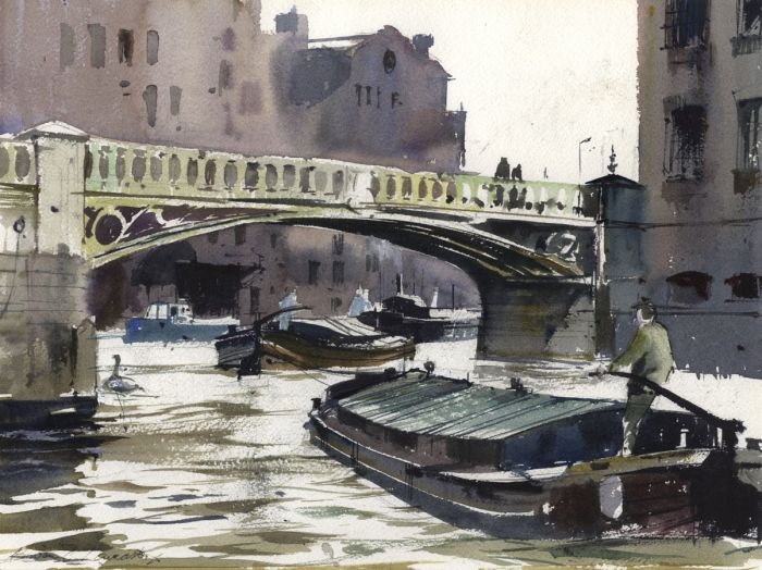 Brian Christy Lancaster - Contemporary Watercolour, Venetian Canal Scene